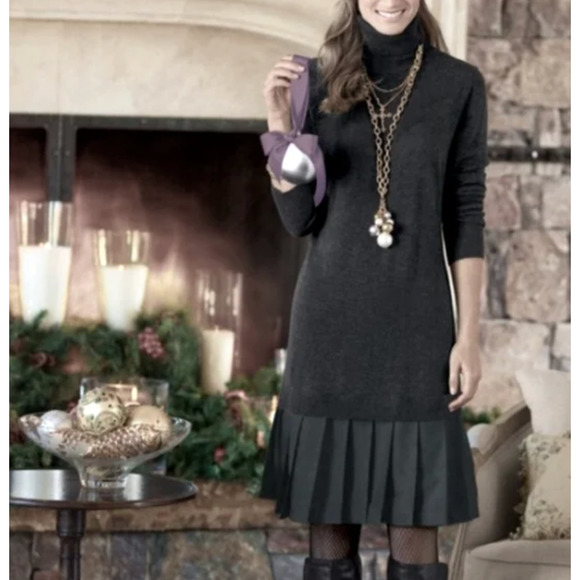 Soft Surroundings Chloe Gray Turtleneck Sweater Dress Pleated Skirt Tall Small - Picture 2 of 11